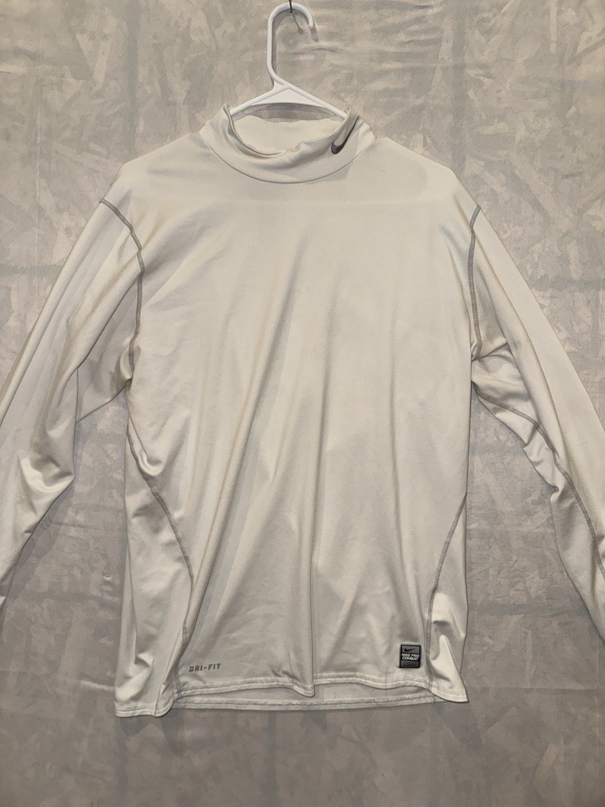 Nike Pro Mens XL White Compression Mock Thermal Baseball Shirt with Swoosh