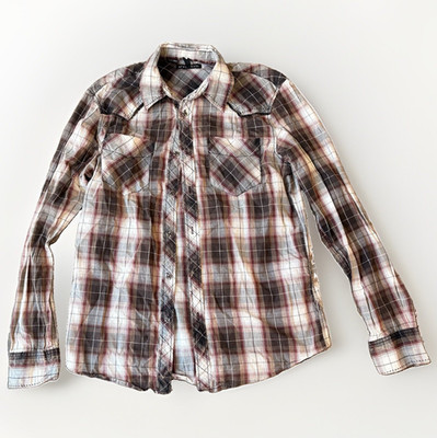 Affliction Men's Plaid Woven Cotton Button-Up Shirt Embroidered, M
