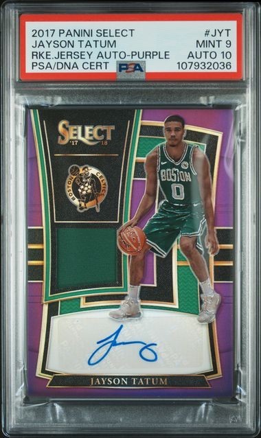Jayson Tatum - 2017 Select Rookie Jersey Autograph Purple /99 - PSA 9 / Auto 10