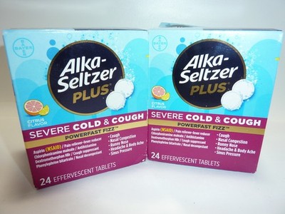 2 Packs Alka-Seltzer Plus Powerfast Fizz SEVERE COLD & COUCH 24 Count