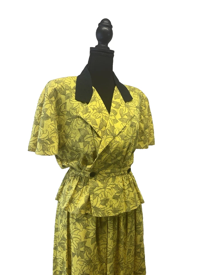 Raro Vintage Anos 80 2 Peças tamanho 4-6 Saia e Blusa Power Set Algodão Halston III - Imagem 2 de 4