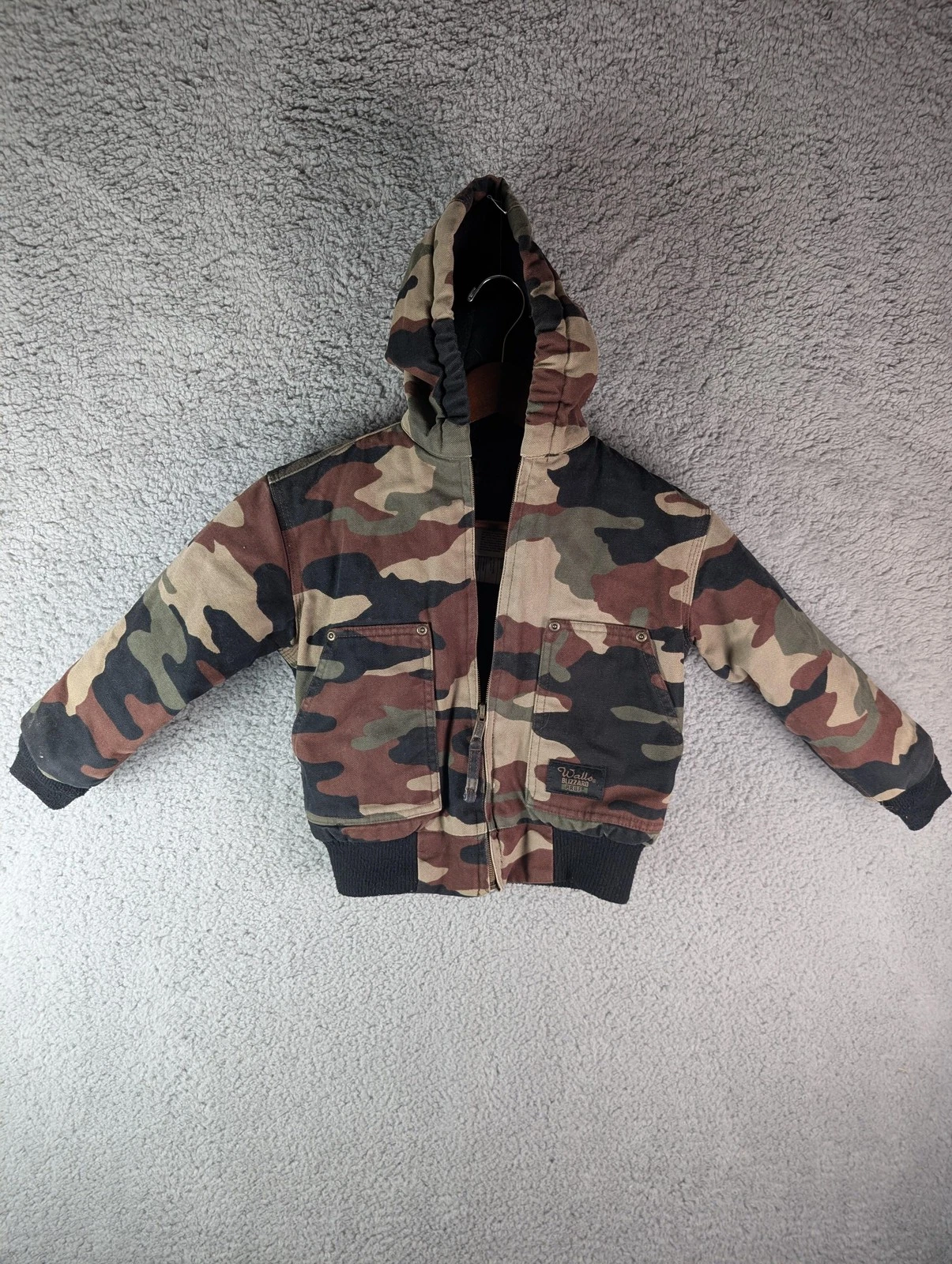 Walls Jacket Youth XS Green Camo Blizzard Pruf Hooded Insulated Canvas Hunting