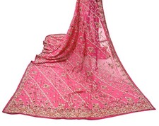 Vintage Heavy Pink Bridal Dupatta Pure Georgette Silk Hand Embroidered Zardozi