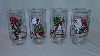  4 Holly Hobby Collectible 1978 Am. Greetings Coca-Cola Christmas Cups Glasses