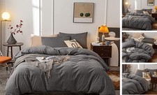 Janlive Washed Cotton Duvet Cover Ultra Soft 100 Cotton Solid Color Twin Gray