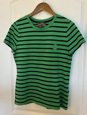 Lauren Ralph Lauren Active Shirt Medium Striped Kelly Green LRL Preppy Tee