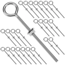 25 Pack 1/4” x 4” Stainless Steel Eye Bolts Long Threaded T316 w/ Nuts Bulk Pack