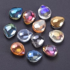 20pcs Flat Teardrop 12x10mm Glossy Colorful Plated Crystal Glass Loose Beads Lot