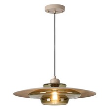 Mid Century Pendant Light, Light Brown Shade Green Glass, Adjustable