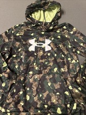 NWT Boys Under Armour Big Logo Green  Black Camo Loose Fit Hoodie Youth L 45