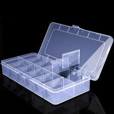 Clear Organizer Box 12 Grids Removable Dividers Tackle Craft 10.23x5.31 Inch