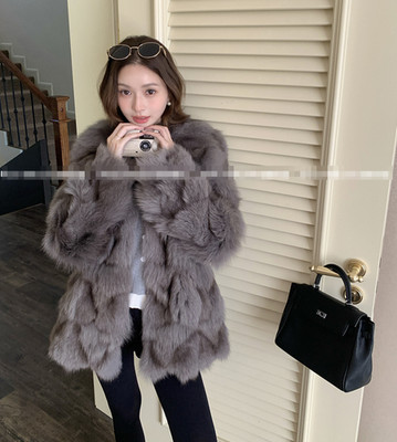 Luxury Silver Fox Fur Coat Winter Womens Thicken Long Warm Party Fox Fur Jacket