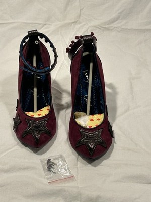 Irregular Choice Purple Suede Ankle Strap Pointed Toe Block Heel Pumps US 7