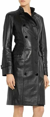 Classic Genuine Lambskin Leather Coat Trench New Stylish Classy Women's Overcoat