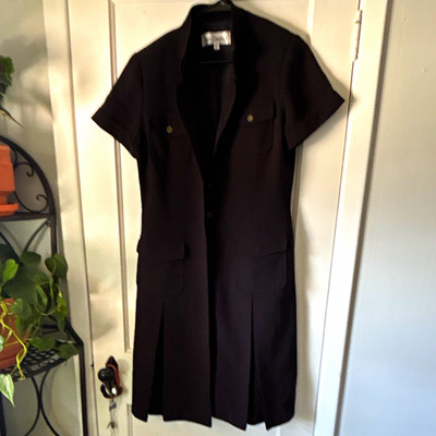 Sara Campbell Black Solid Collared Shirt Dress Short Sleeve Pockets Sz 10