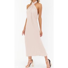 Show Me Your Mumu Jasmine Halter Midi Dress in Dusty Blush Crisp. Size M