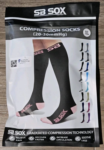 SB SOX Knee High Compression Socks (20-30mmHg) Black / Pink XL X-LARGE - NEW