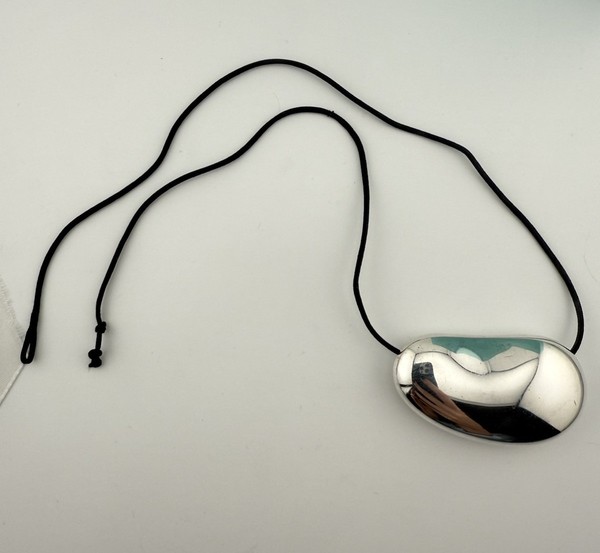 Tiffany & Co. Elsa Peretti 50mm Bean Necklace in Sterling Silver on Silk 19"