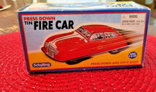 vintage Tin Litho Friction 2008 Schylling Fire Chief Car NEW IN BOX