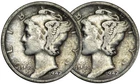1942 S & 1942 D Mercury Silver Dime F 90% Silver 10c Fine - 2 Coin Set