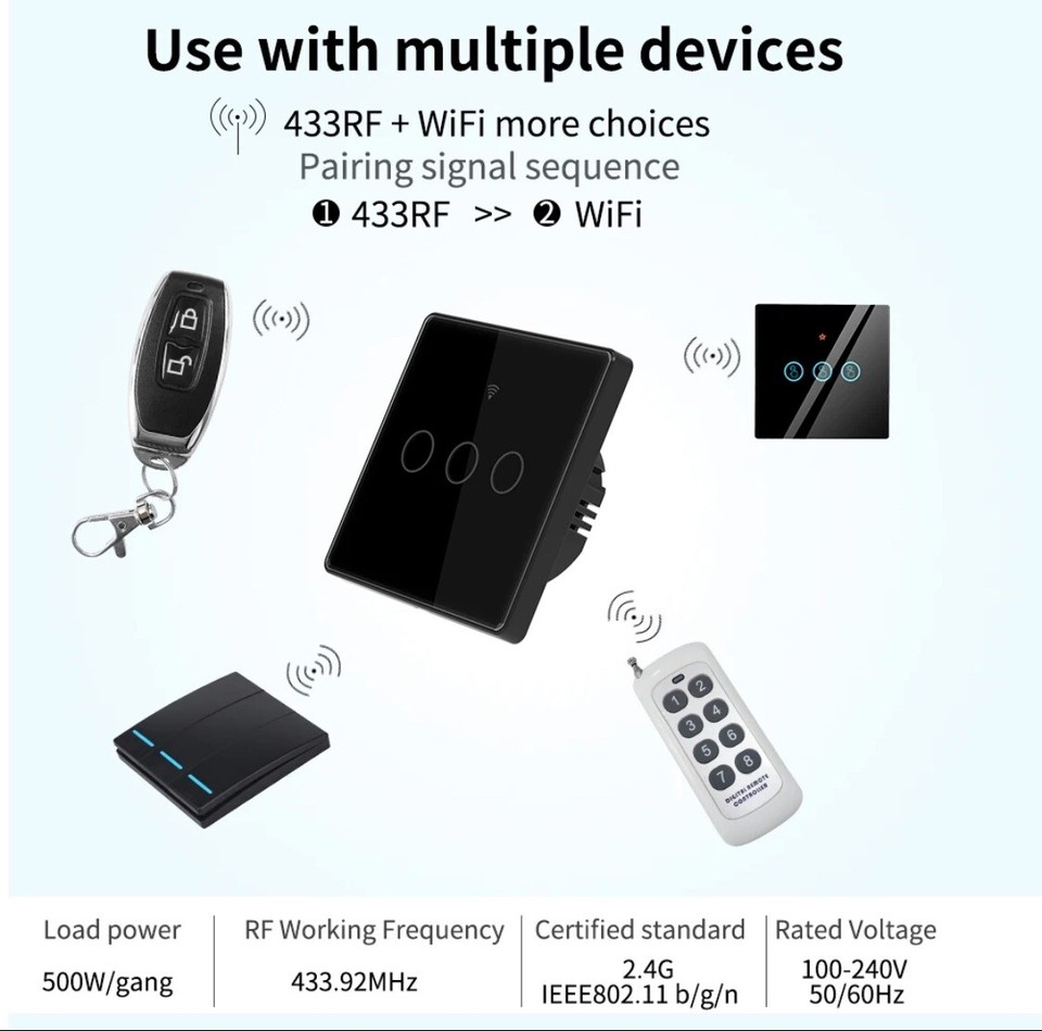 ⭐️Tuya Smart Wifi Touch Light Switch NO Neutral Wire Required UK 2
