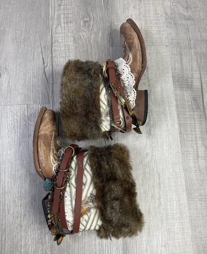 Botas de Vaquero Corral Personalizadas RARAS Talla 10 Cuero Marrón Occidental Gitana Vaquera Boho - Imagen 9 de 11