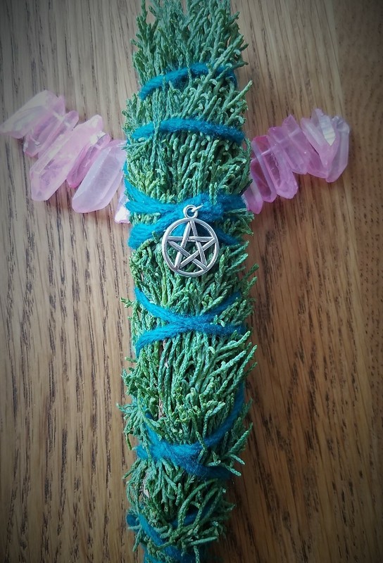 Cedar Smudge Saining Stick, 7", with silver PENTAGRAM,  Blessed, Magical, Reiki!