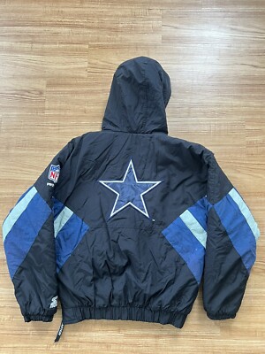 VINTAGE 90's DALLAS COWBOYS NFL STARTER 1/2 ZIP PULLOVER HOODED