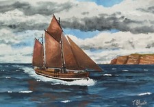 ORIGINAL GOUACHE - Finkenwerder Ewer vor Helgoland.