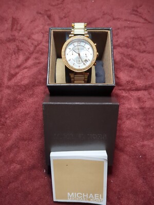 Michael Kors Boyfriend Rose Gold Ceramic Crystal Watch working