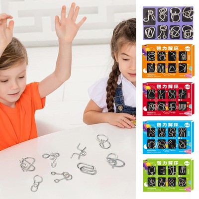 Wire Puzzle Set，8-Piece Mind Logic Iq Game Test Toy，Iron Link Unlock Interlock
