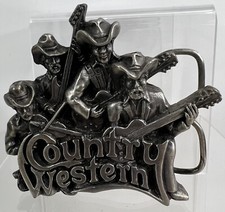 VTG COUNTRY WESTERN MUSIC BELT BUCKLE BAND PLAYING 1981 BERGAMOT PEWTER USA Made