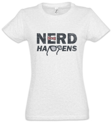 Nerd Happens Damen T-Shirt Geek Nerd Owl Glasses Gamer Computer Science Fun