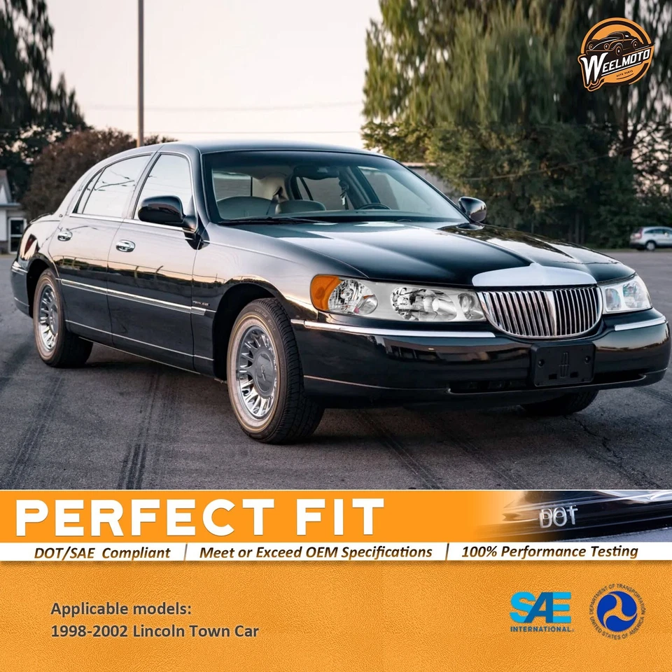 WEELMOTO Pair Headlights Assembly For 1998-2002 Lincoln Town Car Chrome w/o Bulb Foto 2 de 4