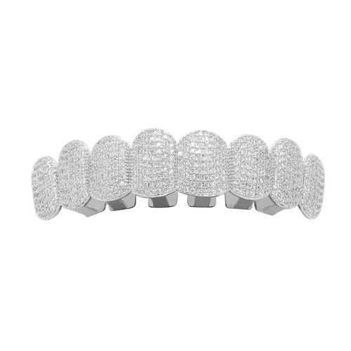 14K Gold Plated CZ Teeth Grillz Hip Hop Top Bottom Mouth Silver Grill Set Custom - Picture 114 of 128