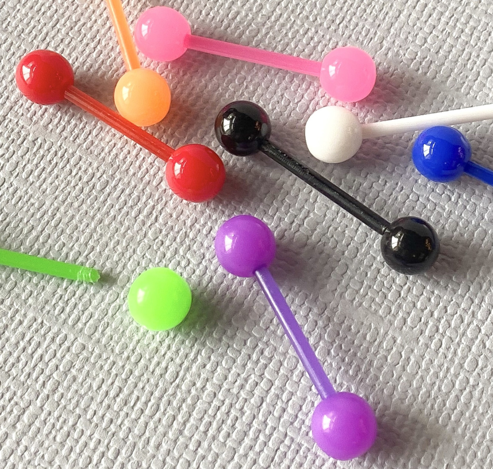 8pc Value Pack Solid Color UV Tongue Rings 14g Tounge Body Jewelry No Metal