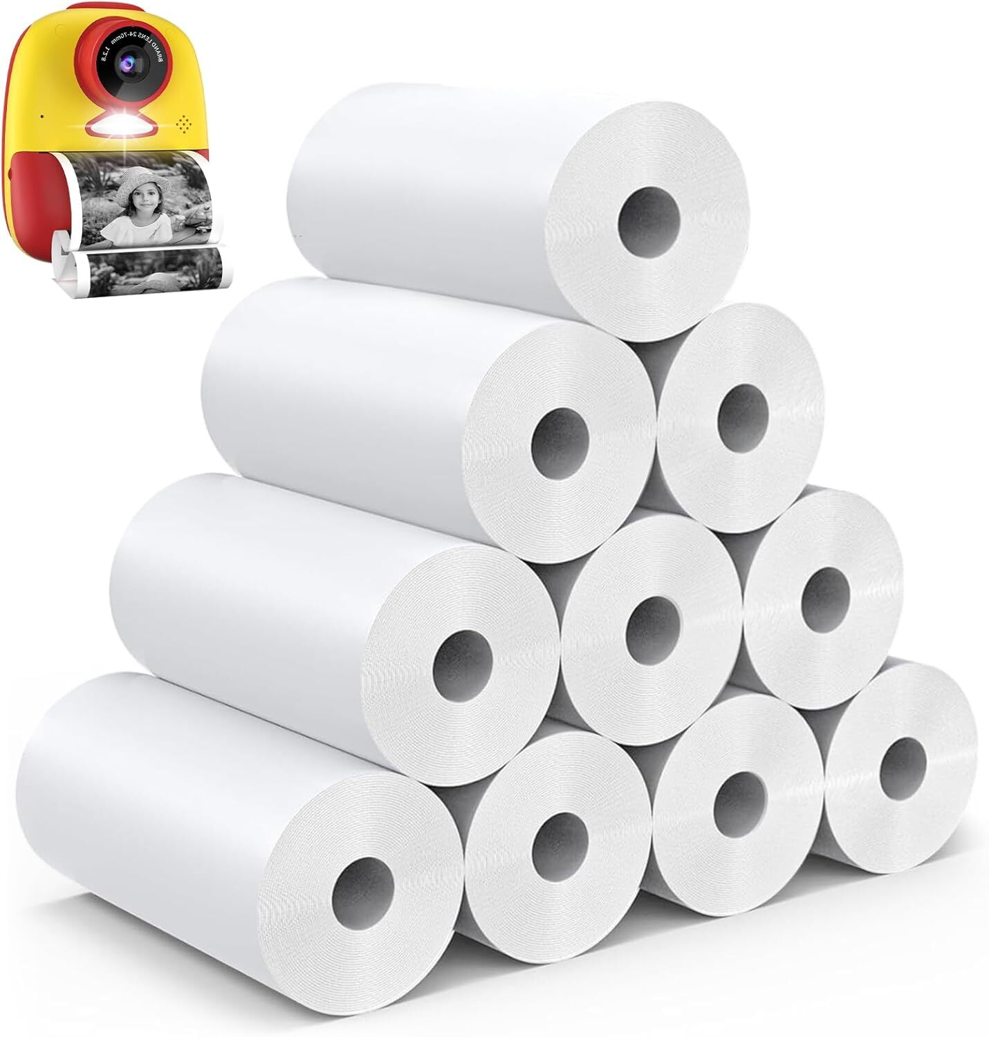 Kids Instant Camera Refill Print Paper, 10 Rolls Photo 2.25×1.18 Inch, White-image
