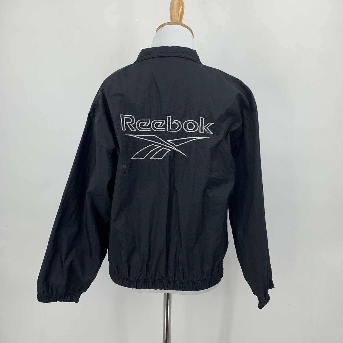 Vintage Reebok Windbreaker Womens M/L Black Full Zip Big Logo