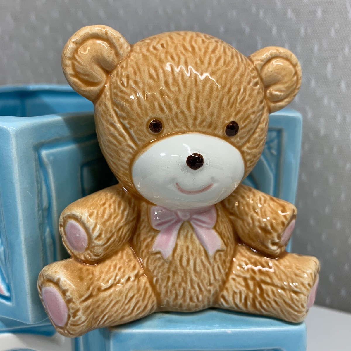 アンティークベアー Vintage Japan 1985 Teddy Bear Ceramic Nursery Decor Blue Planter