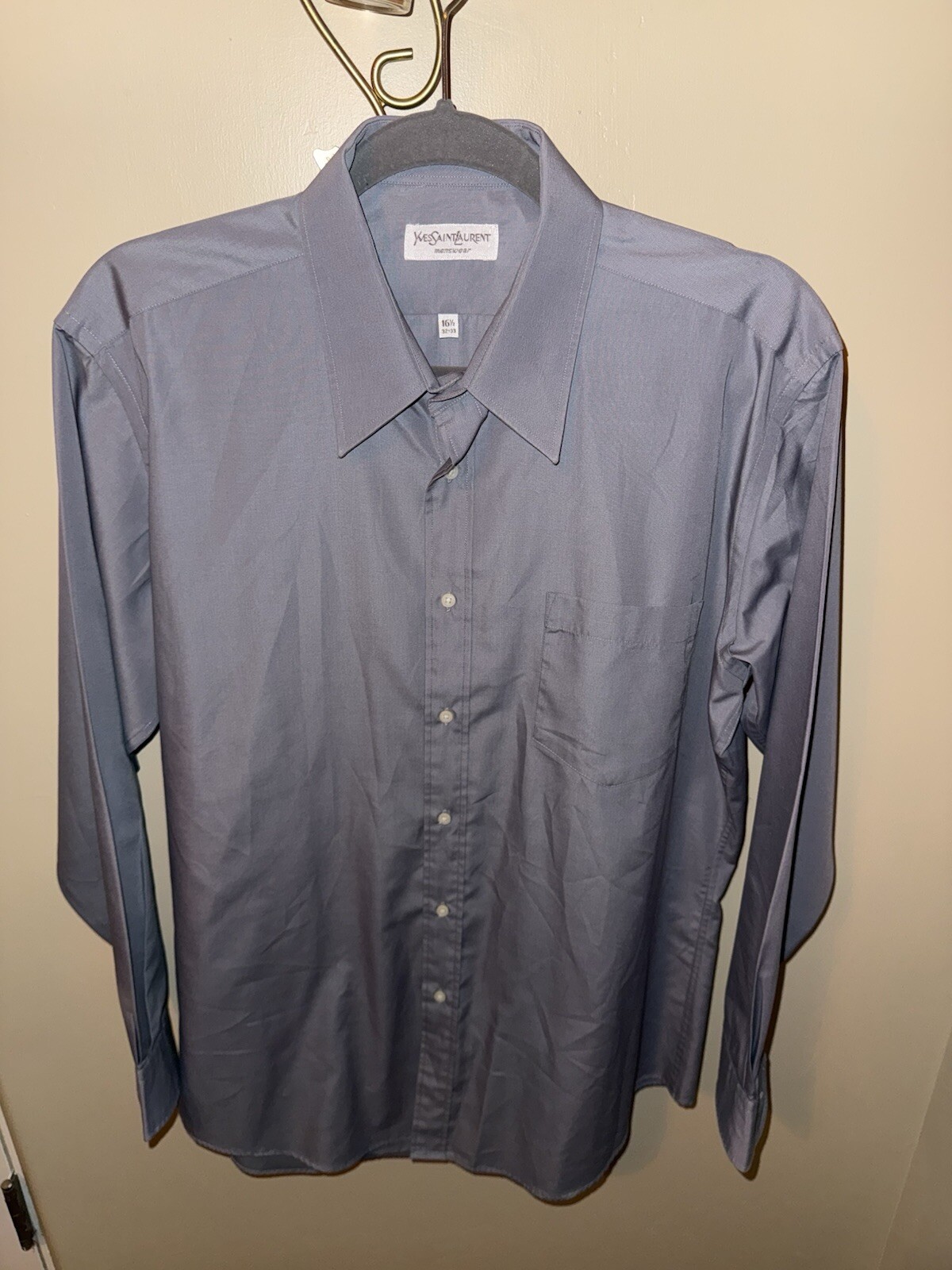 Camicia elegante uomo YSL Yves Saint Laurent con bottoni 16 32 33 grigio misto poliestere