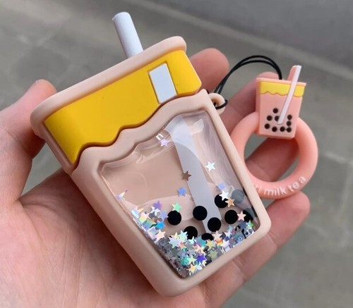Boba Tea Airpod Case 1 und 2 Kawaii Cute Pink Silikon Soft Milk Liquid Glitter - Bild 1 von 5