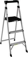 3-Step Lightweight Aluminum Folding Step Ladder with Non-Marring Leg Tips, Slip-