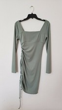 Anthropologie Dress New Size Small Sage Green Ribbed Drawstring Ruche Coquette