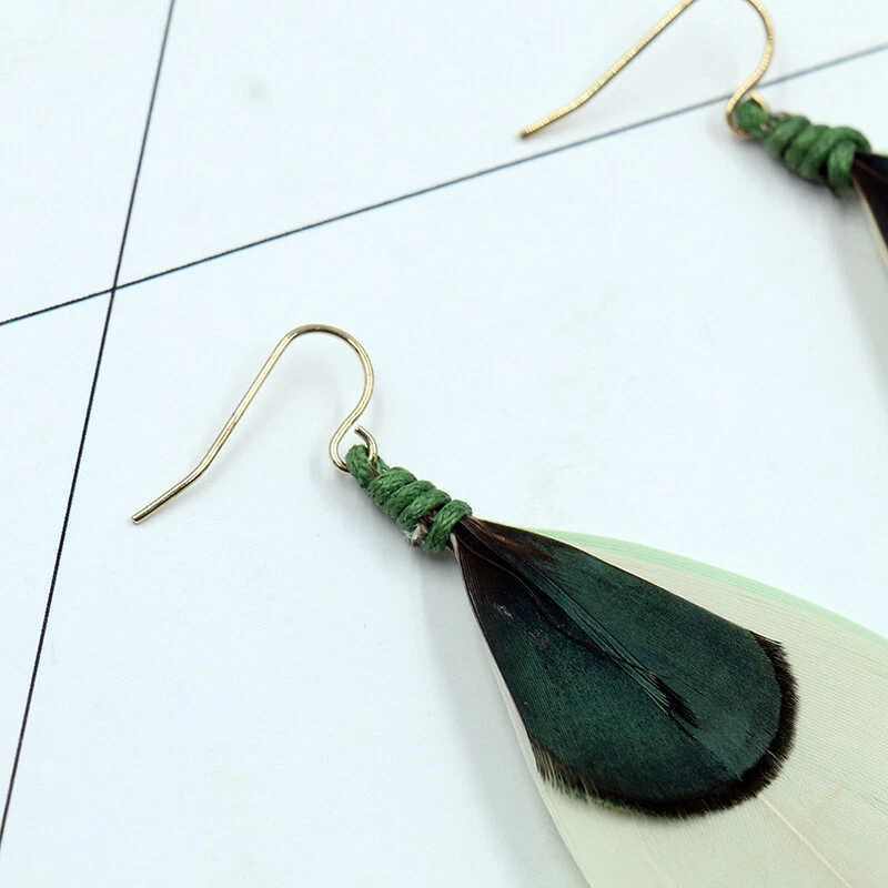 Pendientes étnicos de moda pluma forma gota de agua borla boho mujeres joyería regalo Foto 4 de 4