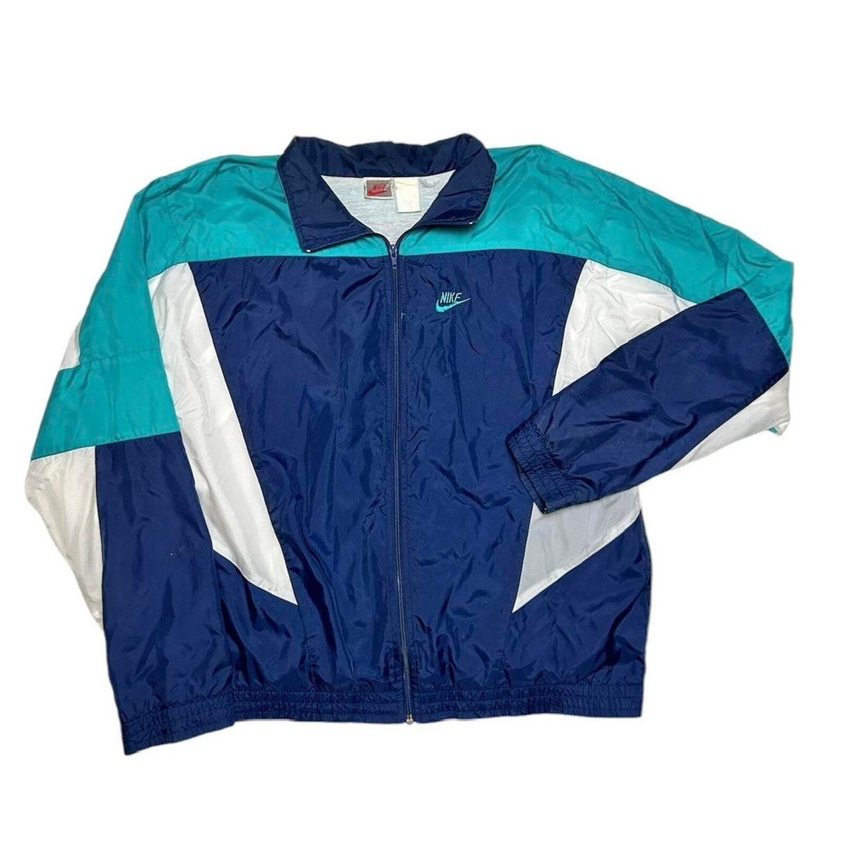 ☆NERDY☆ Sporty Colorblock Windbreaker Sky Blue Nike 90s Vintage Colorblock Windbreaker Jacket Blue White