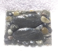 Large Dark Stones Rocks in Enamel In Rectangle Belt Buckle Great Vintage Shape