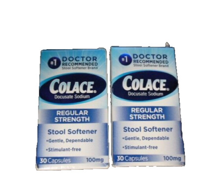 2 BOXES COLACE Docusate Sodium Stool Softener 100 mg Capsules 30 CT EXP 03/25+
