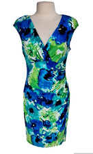 LAUREN RALPH LAUREN Womens Ruched Knee Length Dress Size 14 Green Floral 21P