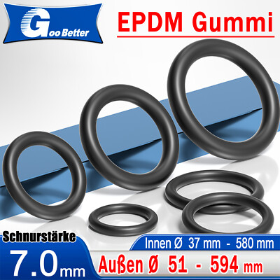 O-Ring Oringe 1 Stück Schnurstärke 7 mm EPDM 70 ShoreA Ring Dichtung Dichtring
