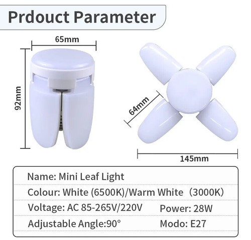 E27 Led Foldable Bulb 28w 360 Angle 220v 85-265v 3000k 6500k Fan Shape Lighting - Picture 2 of 15